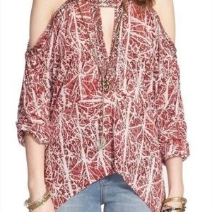 New w/Tags Free People Beaded Cold Shoulder Blouse w/Beaded Keyhole Neckline